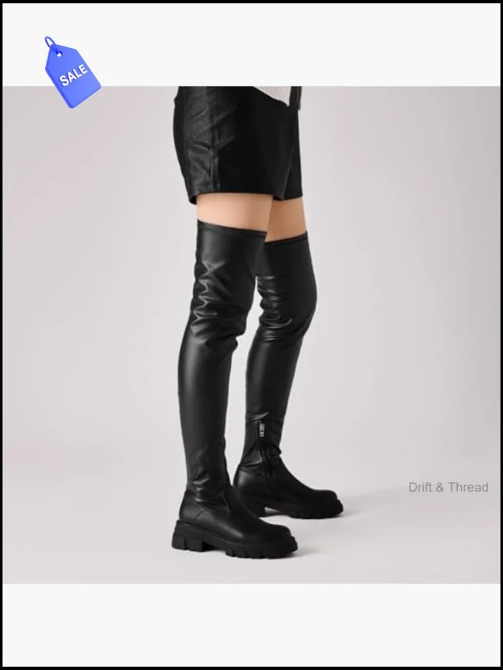Over the Knee Boots Platform Lug Sole Chunky Heels Stretchy Side Zipper